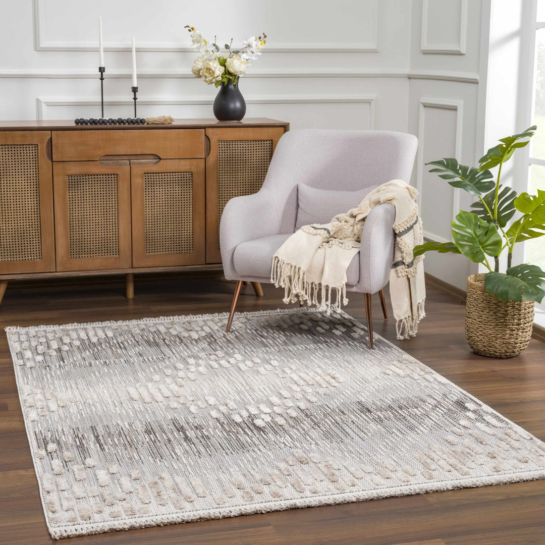 Modern Geometrical Gray, Silver and Charcoal high low texture area rug - The Rug Decor