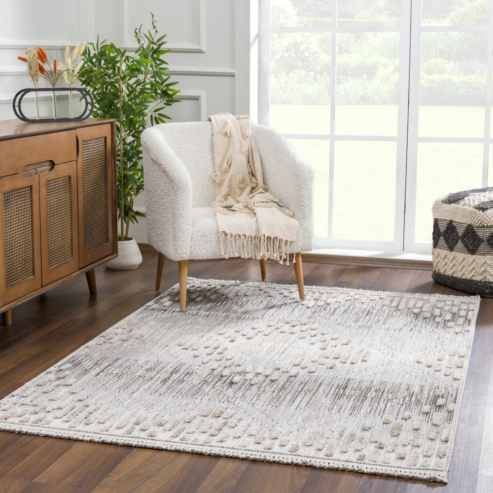 Modern Geometrical Gray, Silver and Charcoal high low texture area rug - The Rug Decor
