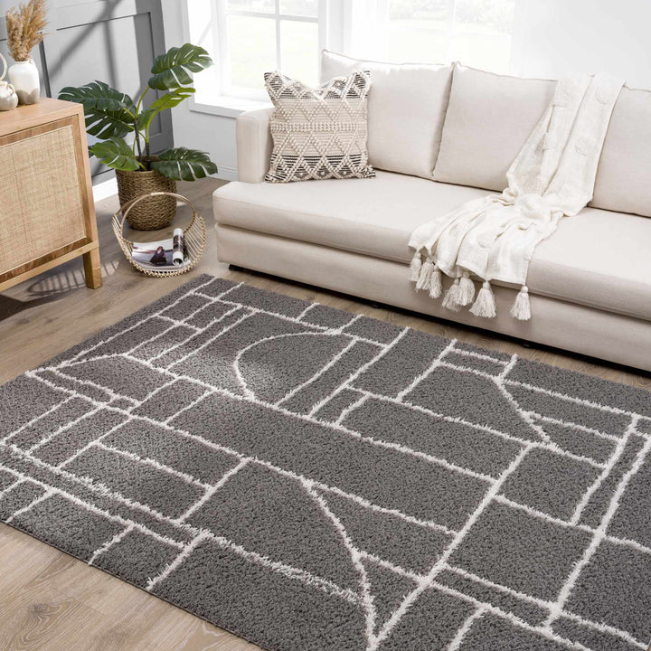 Modern Geometrical Grayish Brown and Ivory Plush Pile Moroccan Style Area Rug - The Rug Decor