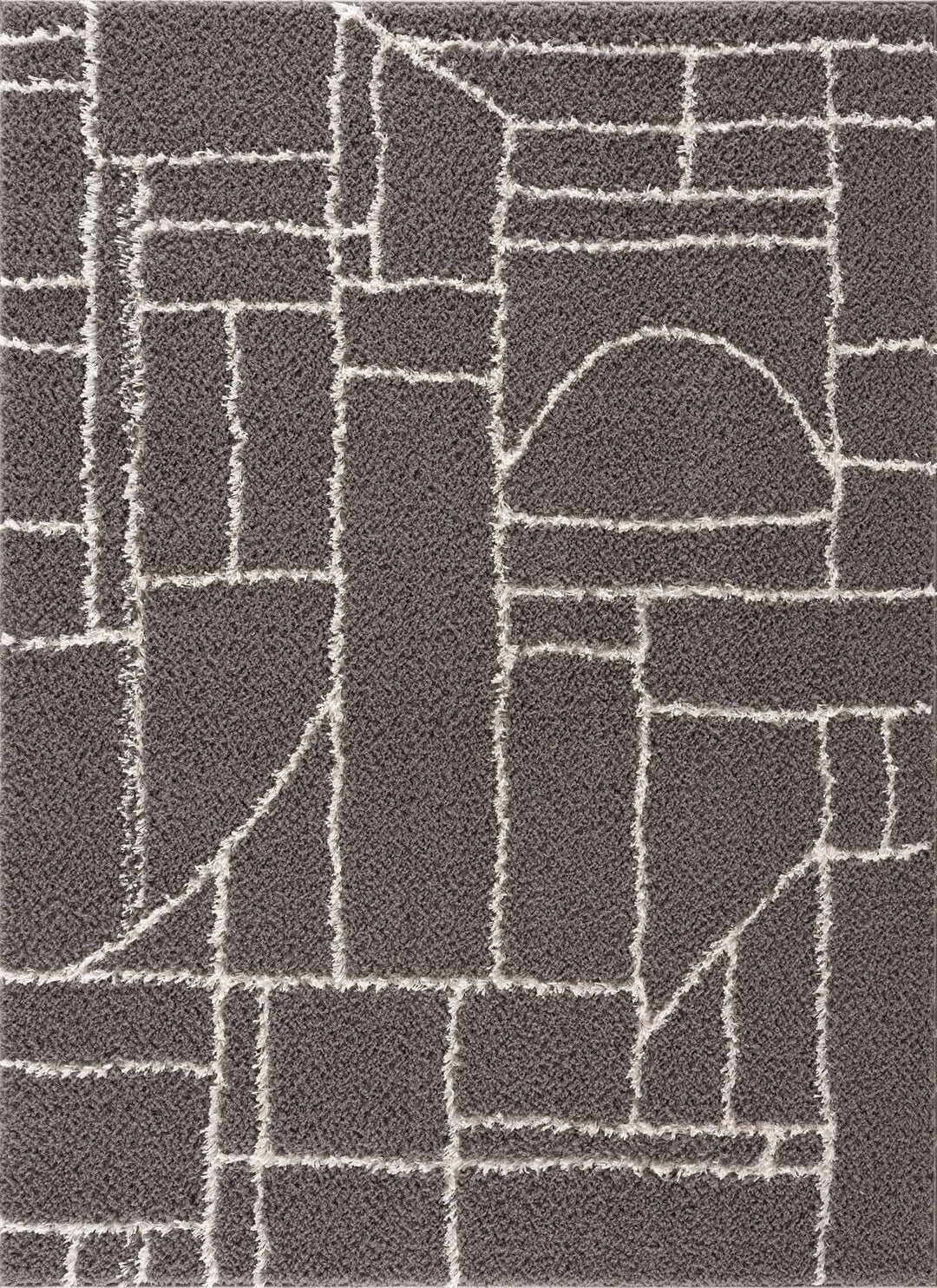Modern Geometrical Grayish Brown and Ivory Plush Pile Moroccan Style Area Rug - The Rug Decor