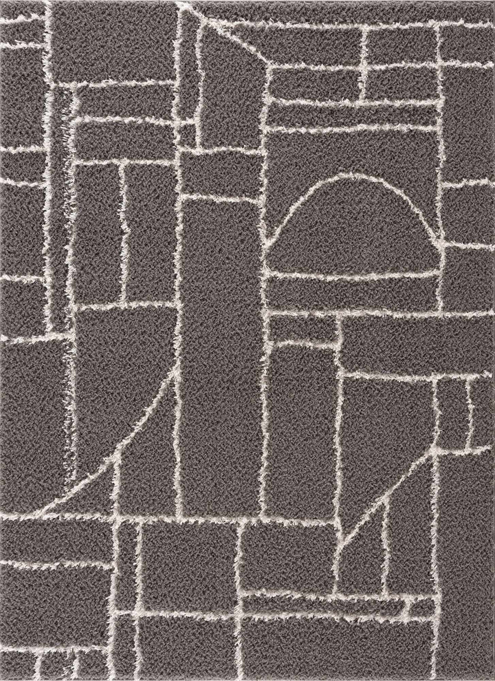 Modern Geometrical Grayish Brown and Ivory Plush Pile Moroccan Style Area Rug - The Rug Decor