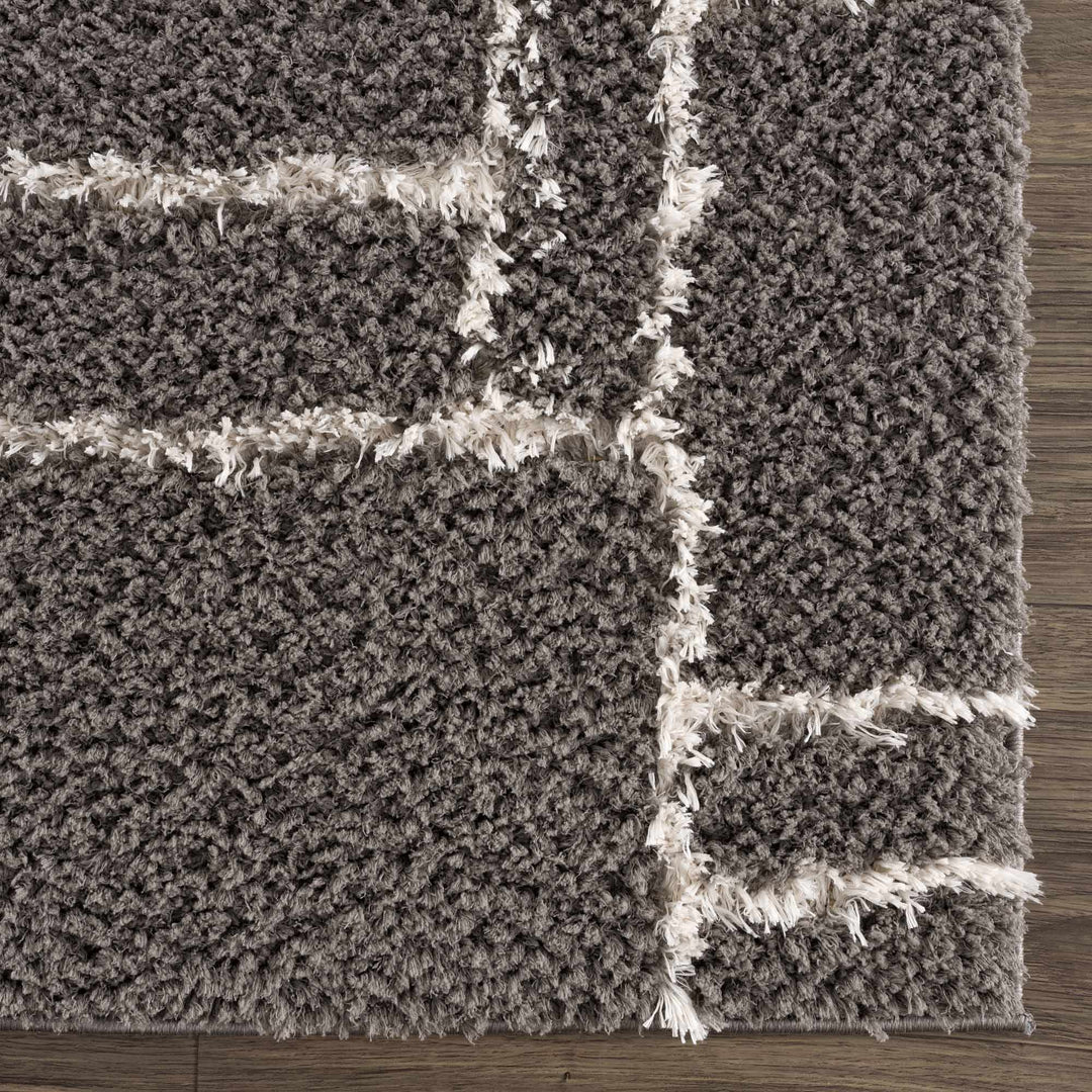 Modern Geometrical Grayish Brown and Ivory Plush Pile Moroccan Style Area Rug - The Rug Decor