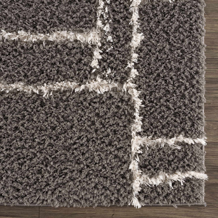 Modern Geometrical Grayish Brown and Ivory Plush Pile Moroccan Style Area Rug - The Rug Decor