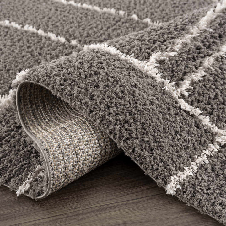 Modern Geometrical Grayish Brown and Ivory Plush Pile Moroccan Style Area Rug - The Rug Decor