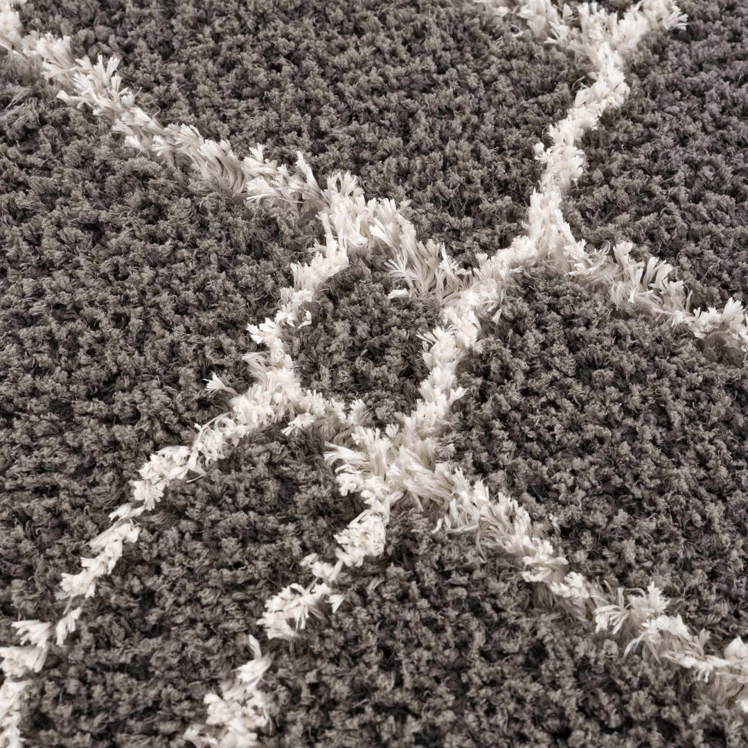 Modern Geometrical Grayish Brown and Ivory Plush Pile Moroccan Style Area Rug - The Rug Decor