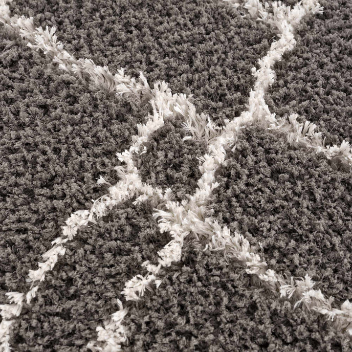 Modern Geometrical Grayish Brown and Ivory Plush Pile Moroccan Style Area Rug - The Rug Decor