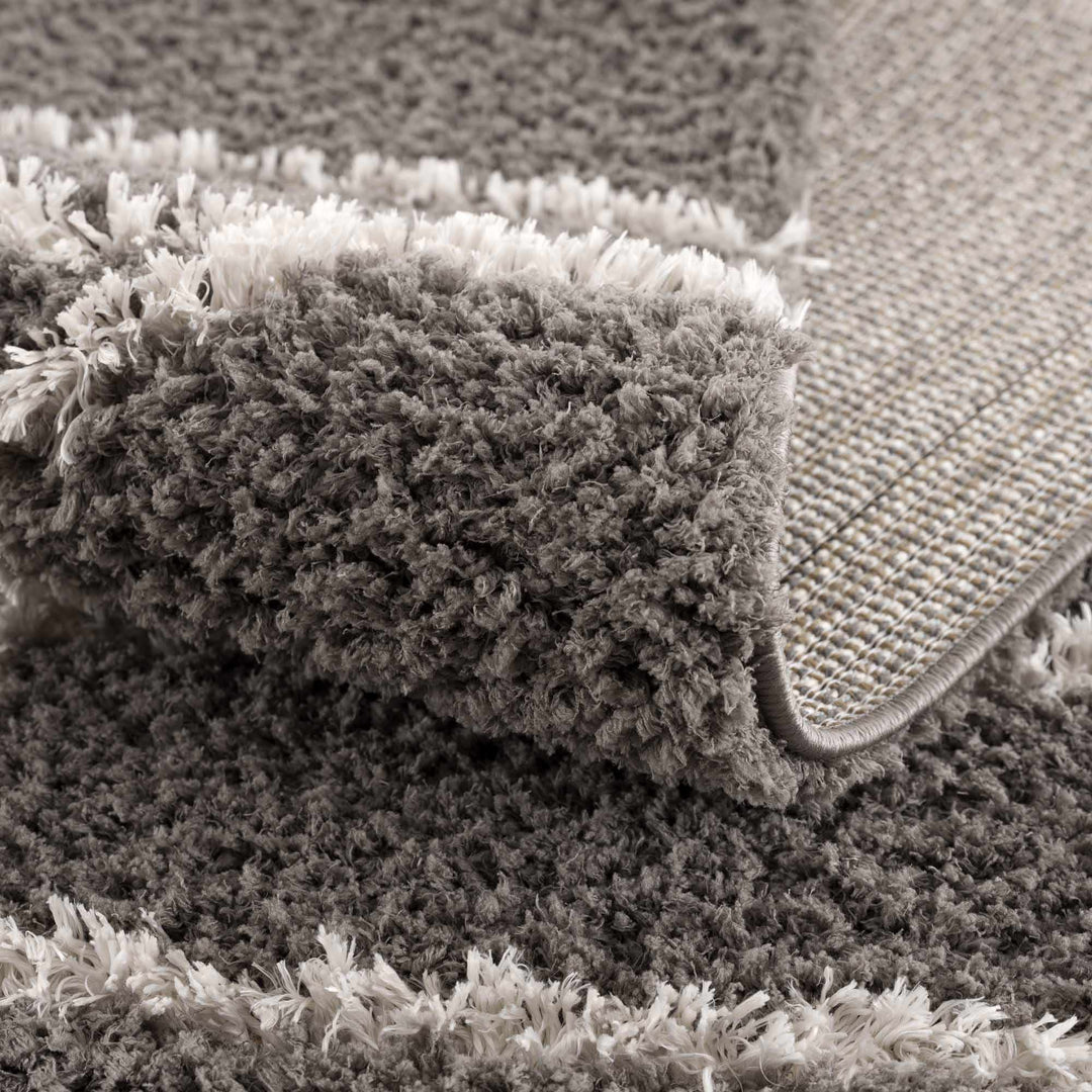 Modern Geometrical Grayish Brown and Ivory Plush Pile Moroccan Style Area Rug - The Rug Decor