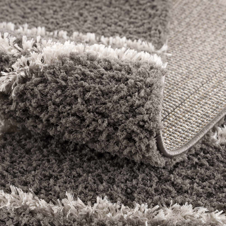 Modern Geometrical Grayish Brown and Ivory Plush Pile Moroccan Style Area Rug - The Rug Decor