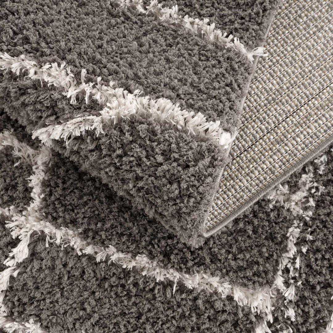 Modern Geometrical Grayish Brown and Ivory Plush Pile Moroccan Style Area Rug - The Rug Decor
