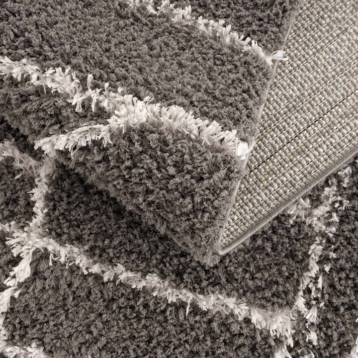 Modern Geometrical Grayish Brown and Ivory Plush Pile Moroccan Style Area Rug - The Rug Decor
