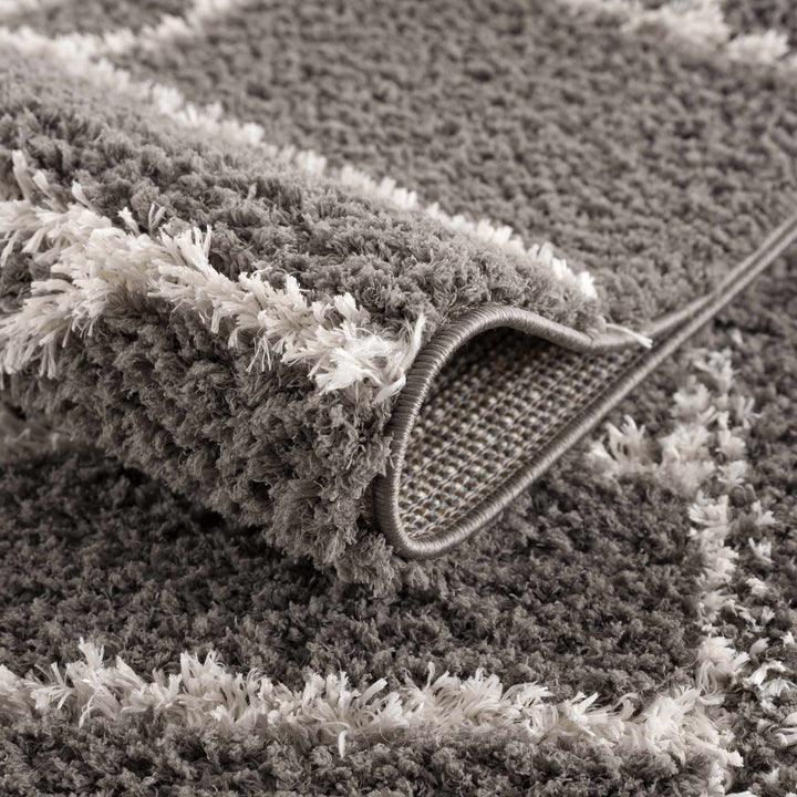 Modern Geometrical Grayish Brown and Ivory Plush Pile Moroccan Style Area Rug - The Rug Decor