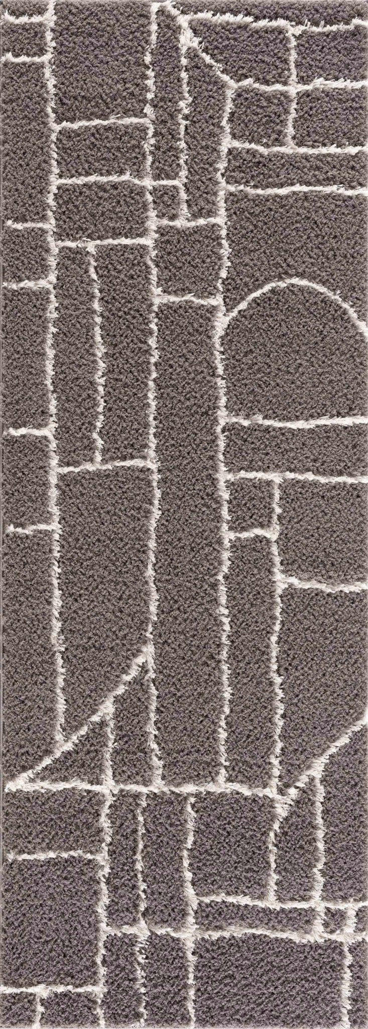 Modern Geometrical Grayish Brown and Ivory Plush Pile Moroccan Style Area Rug - The Rug Decor
