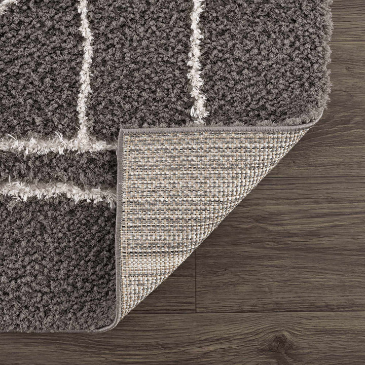 Modern Geometrical Grayish Brown and Ivory Plush Pile Moroccan Style Area Rug - The Rug Decor