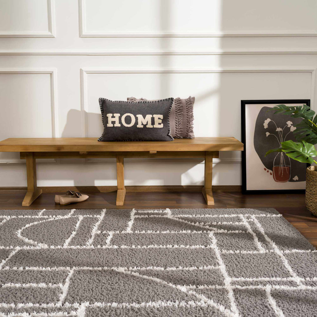 Modern Geometrical Grayish Brown and Ivory Plush Pile Moroccan Style Area Rug - The Rug Decor