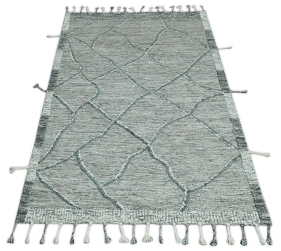 Modern Geometrical Hand carved Texture Gray, Ivory and Charcoal Hand Knotted 5x8 wool Area Rug - The Rug Decor