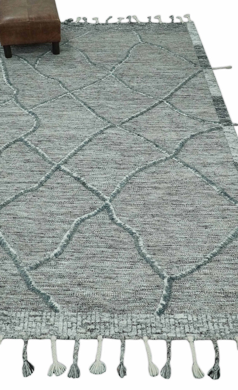 Modern Geometrical Hand carved Texture Gray, Ivory and Charcoal Hand Knotted 5x8 wool Area Rug - The Rug Decor