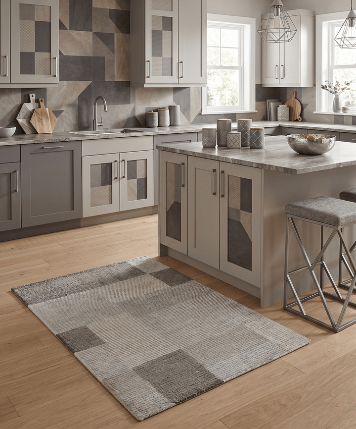 Modern Geometrical Hand knotted 2x3 Gray, Beige and Silver Area Rug - The Rug Decor