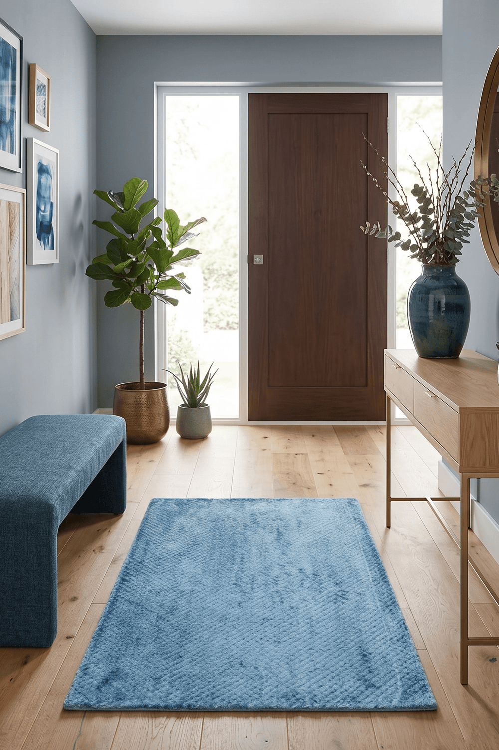 Modern Geometrical Hand Made 2x3 Blue Art silk Area Rug - The Rug Decor