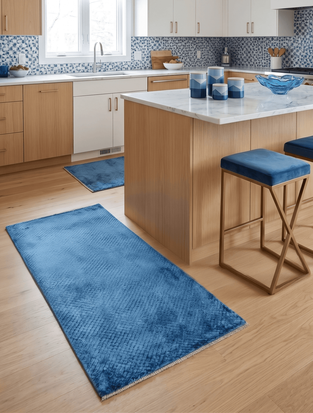 Modern Geometrical Hand Made 2x4 Blue Art silk Area Rug - The Rug Decor