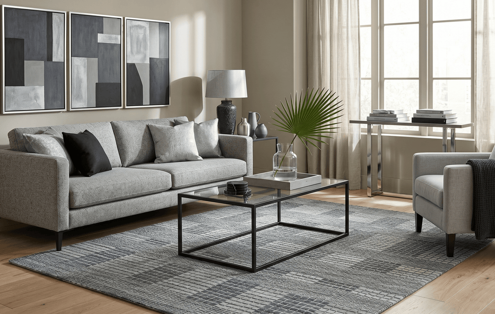 Modern Geometrical Hand Made 8x10 Charcoal, Gray and Silver Blended Wool Area Rug - The Rug Decor