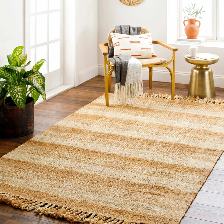 Modern Geometrical Hand Woven Gold and Beige jute area rug - The Rug Decor