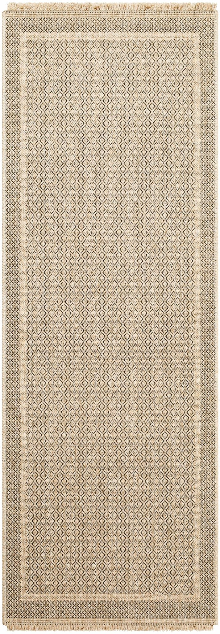 Modern Geometrical Ikuyo Tan And Brown Machine Woven Indoor & Outdoor Rug - The Rug Decor