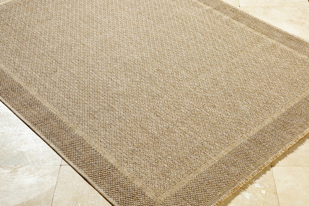 Modern Geometrical Ikuyo Tan And Brown Machine Woven Indoor & Outdoor Rug - The Rug Decor