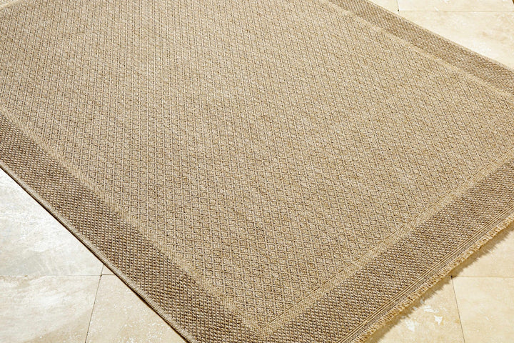 Modern Geometrical Ikuyo Tan And Brown Machine Woven Indoor & Outdoor Rug - The Rug Decor