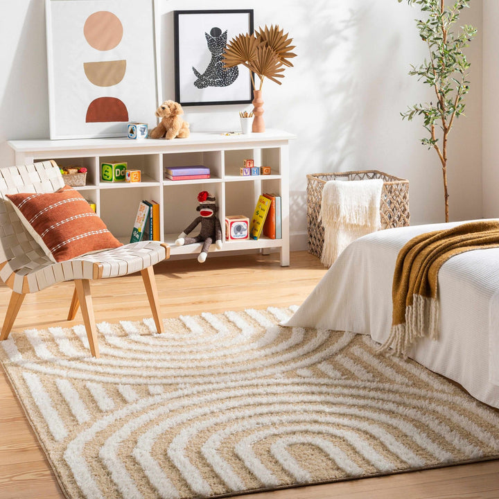 Modern Geometrical Ivory and Beige Plush pile Moroccan Style Area Rug - The Rug Decor