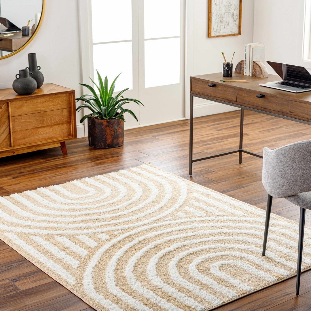 Modern Geometrical Ivory and Beige Plush pile Moroccan Style Area Rug - The Rug Decor