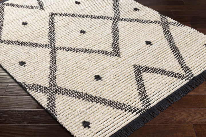 Modern Geometrical Ivory and Charcoal Stripes texture area rug - The Rug Decor