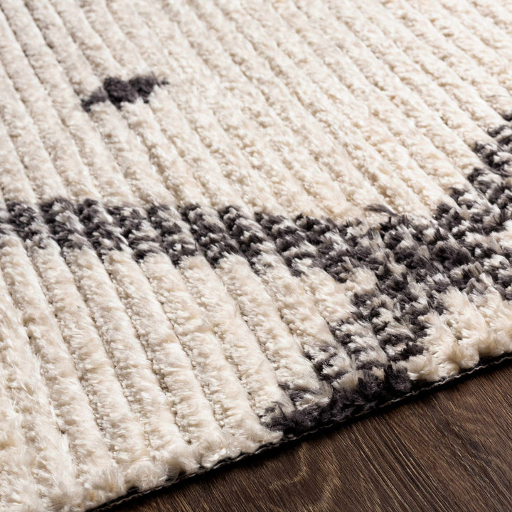 Modern Geometrical Ivory and Charcoal Stripes texture area rug - The Rug Decor