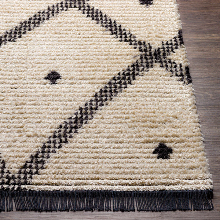 Modern Geometrical Ivory and Charcoal Stripes texture area rug - The Rug Decor
