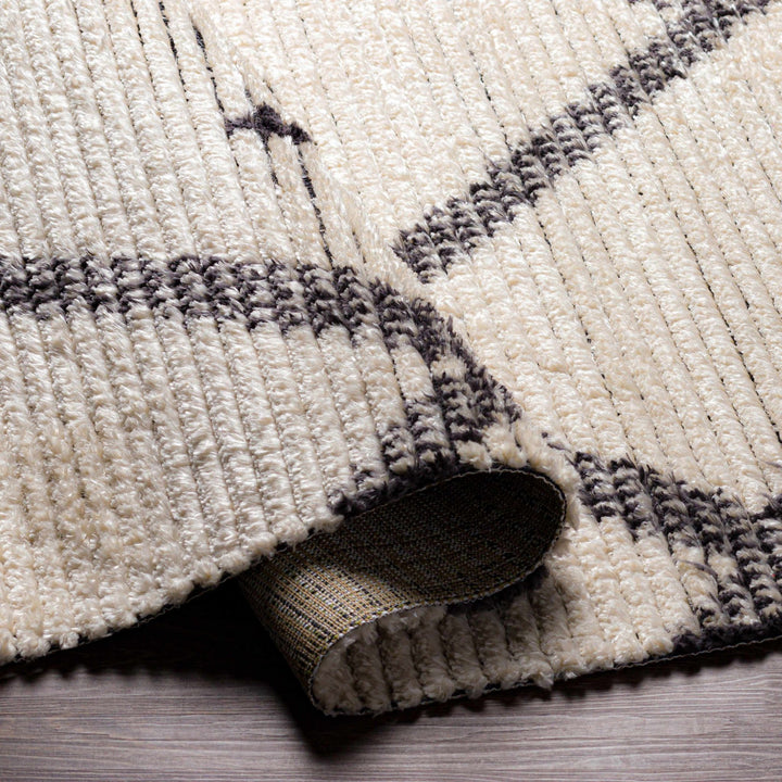Modern Geometrical Ivory and Charcoal Stripes texture area rug - The Rug Decor