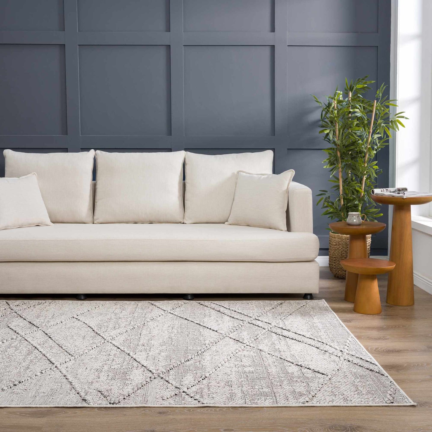 Modern Geometrical Ivory and Gray Outdoor Safe Area Rug - The Rug Decor