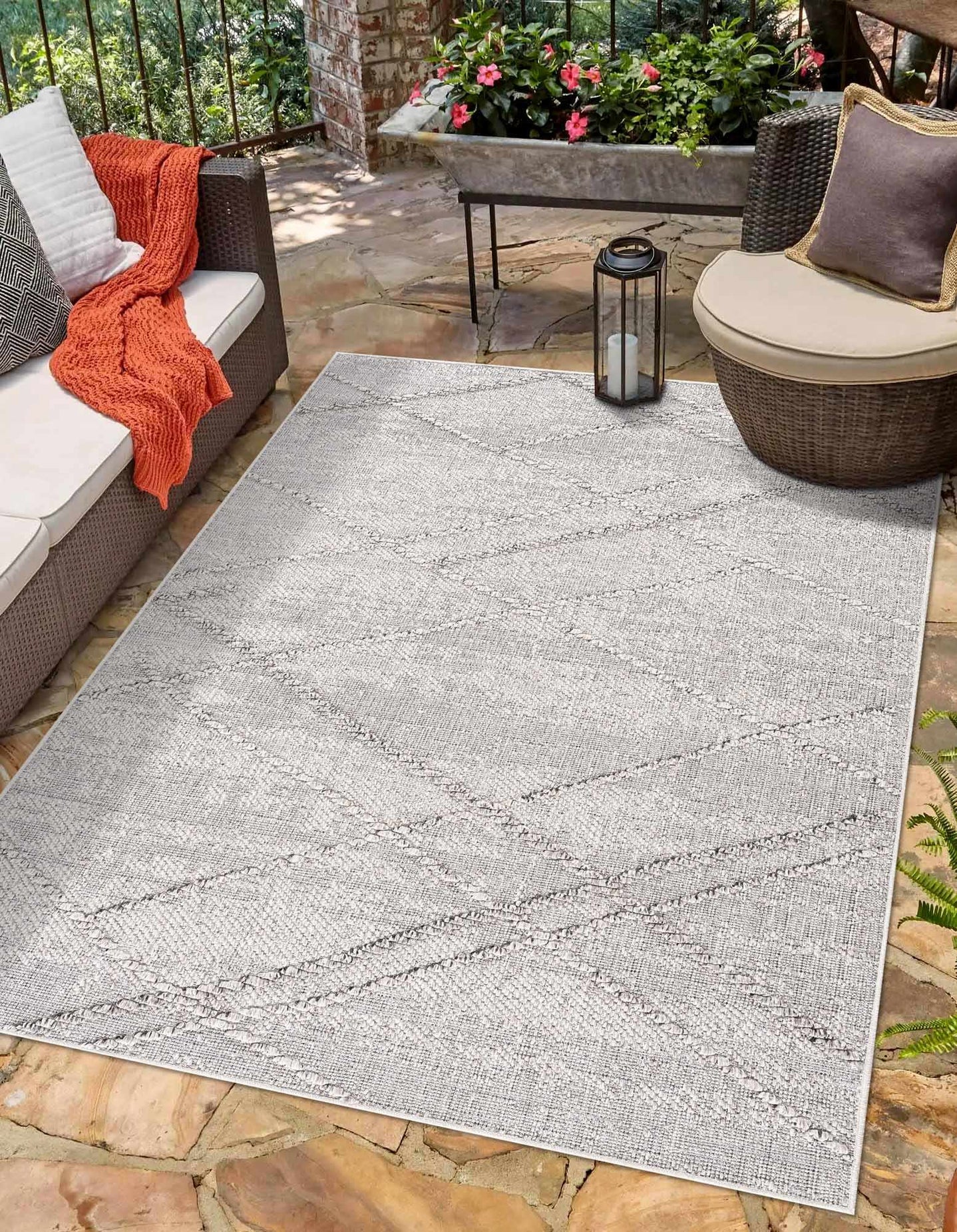 Modern Geometrical Ivory and Gray Outdoor Safe Area Rug - The Rug Decor