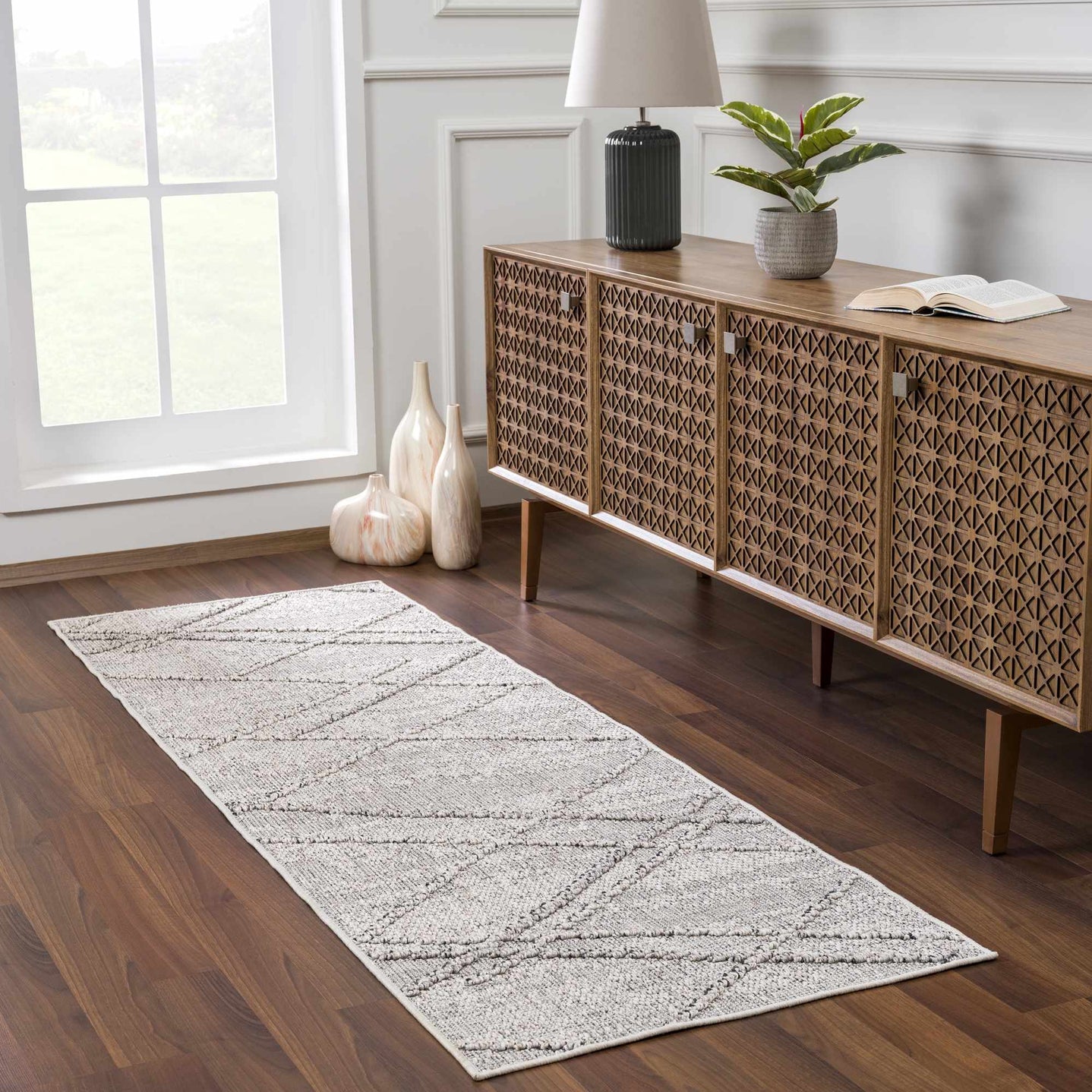 Modern Geometrical Ivory and Gray Outdoor Safe Area Rug - The Rug Decor