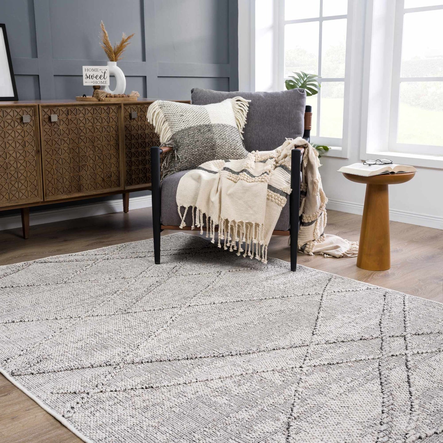 Modern Geometrical Ivory and Gray Outdoor Safe Area Rug - The Rug Decor