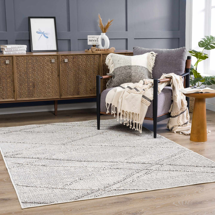 Modern Geometrical Ivory and Gray Outdoor Safe Area Rug - The Rug Decor