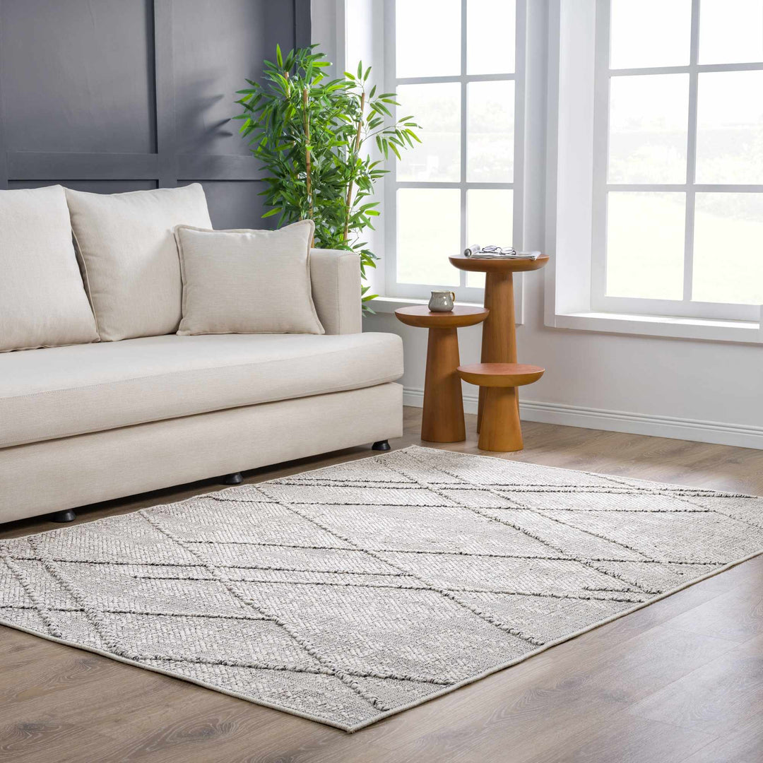 Modern Geometrical Ivory and Gray Outdoor Safe Area Rug - The Rug Decor