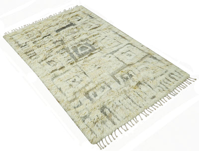 Modern Geometrical Ivory and Gray Texture 9x12 Moroccan Style Plush Pile wool Rug - The Rug Decor