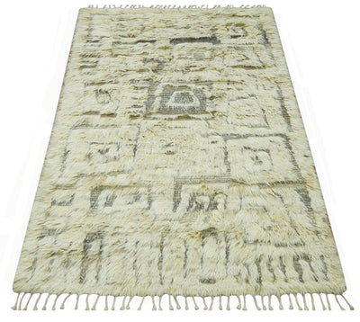 Modern Geometrical Ivory and Gray Texture 9x12 Moroccan Style Plush Pile wool Rug - The Rug Decor