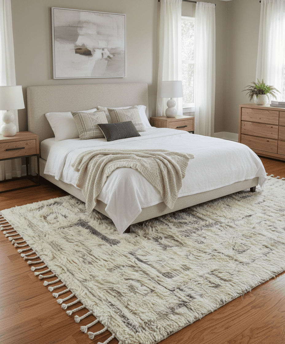 Modern Geometrical Ivory and Gray Texture 9x12 Moroccan Style Plush Pile wool Rug - The Rug Decor