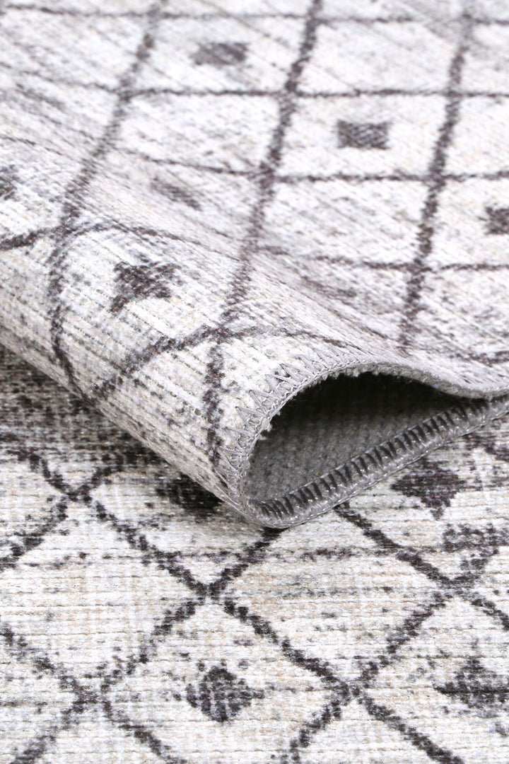 Modern Geometrical Ivory And Grey Machine Washable Rug - The Rug Decor