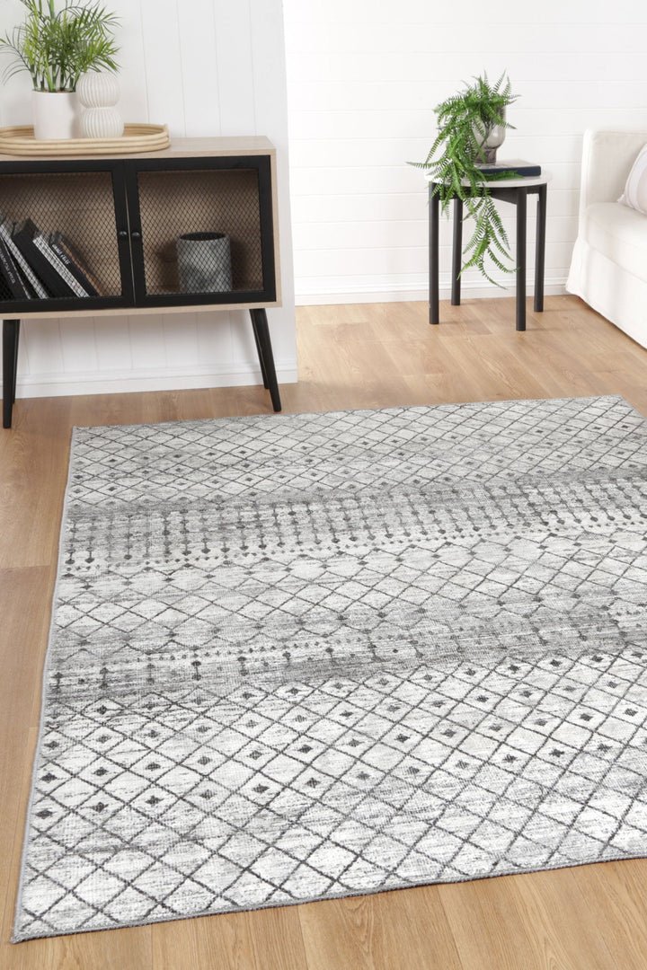Modern Geometrical Ivory And Grey Machine Washable Rug - The Rug Decor