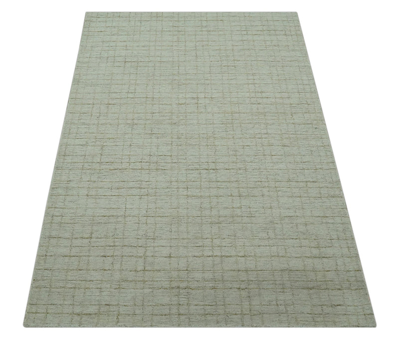 Modern Geometrical Ivory and Olive Hand Tufted 5x7.6 wool area rug - The Rug Decor