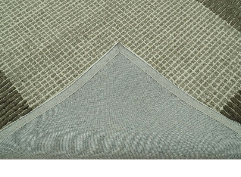 Modern Geometrical Ivory and Olive Hand Tufted 5x7.6 wool area rug - The Rug Decor