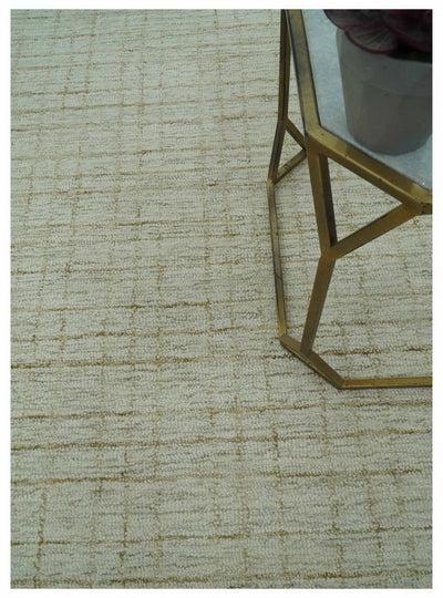 Modern Geometrical Ivory and Olive Hand Tufted 5x7.6 wool area rug - The Rug Decor