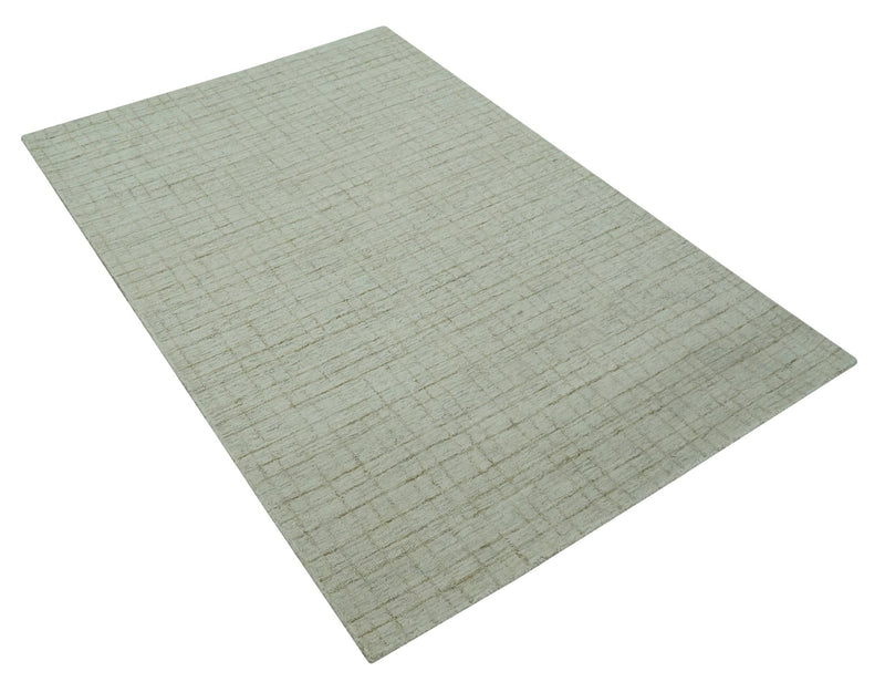 Modern Geometrical Ivory and Olive Hand Tufted 5x7.6 wool area rug - The Rug Decor