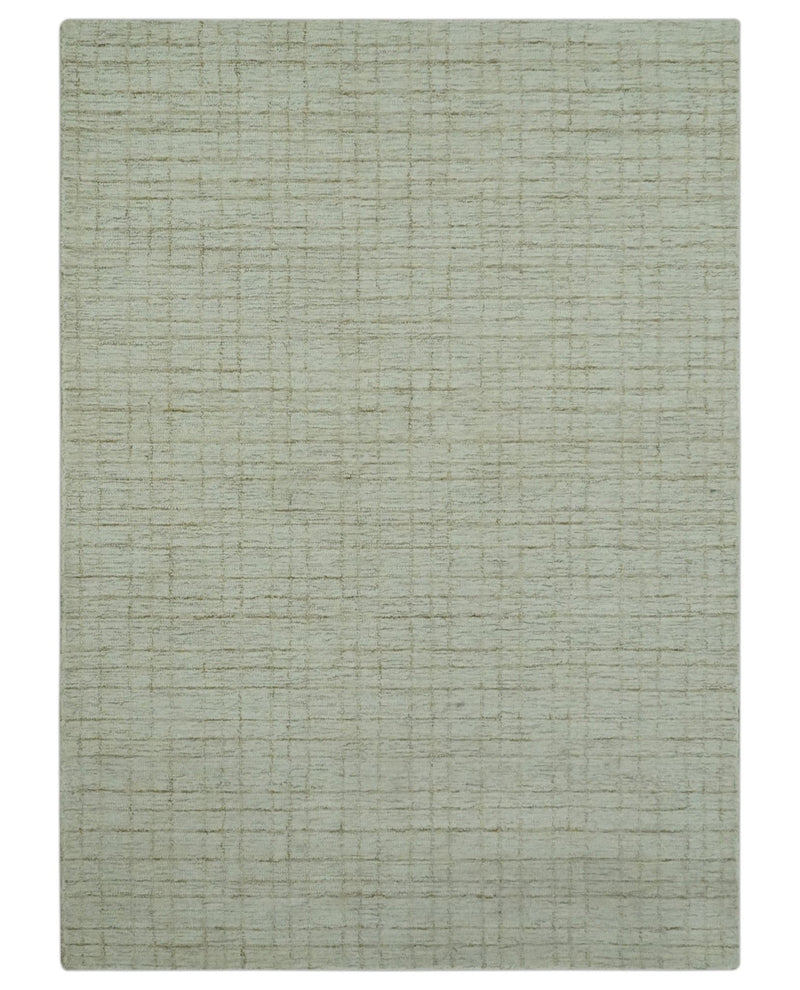 Modern Geometrical Ivory and Olive Hand Tufted 5x7.6 wool area rug - The Rug Decor